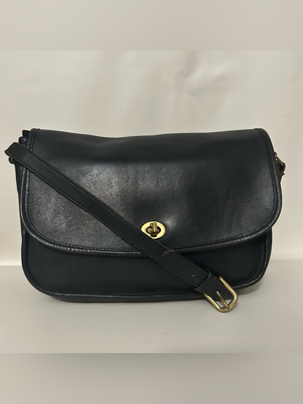 Black Leather Crossbody Bag with Gold Turn-Lock